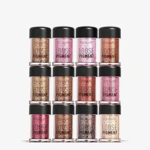 Two Focallure Loose Pigment Glitter Eyeshadow pots; one open, one closed, showcasing iridescent texture. - thumbnail