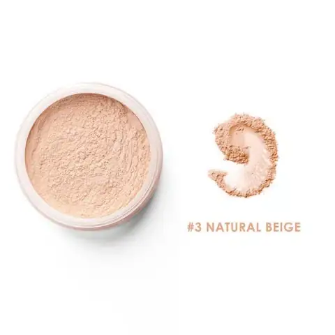 Focallure Match Max natural beige loose powder with clear lid revealing applicator, top view.