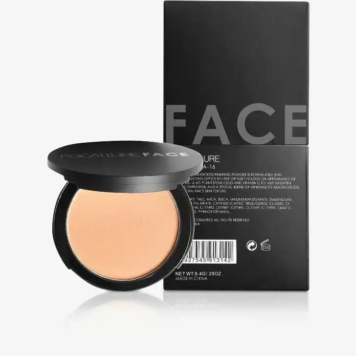 Open Focallure FA16 pressed powder compact showing powder, mirror, and white applicator puff. - thumbnail