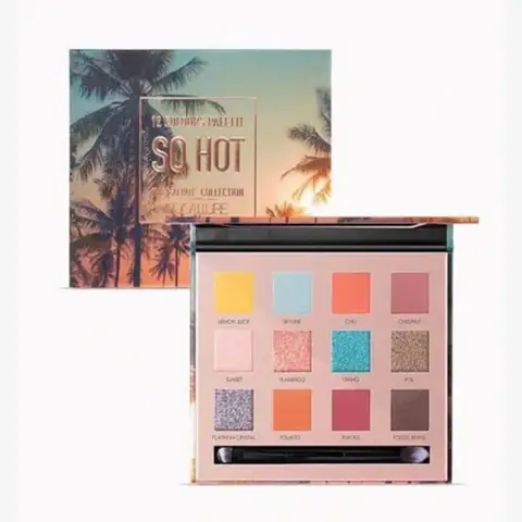 Open Focallure So Hot eyeshadow palette revealing 16 vibrant warm matte and shimmer shades.