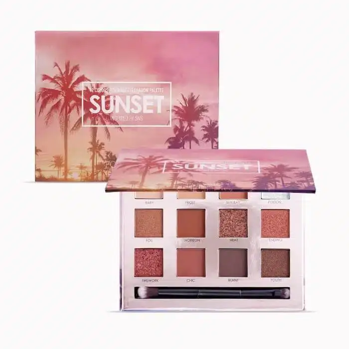 Focallure Sunset Eyeshadow Palette open, revealing nine warm-toned matte and shimmer shades. - thumbnail