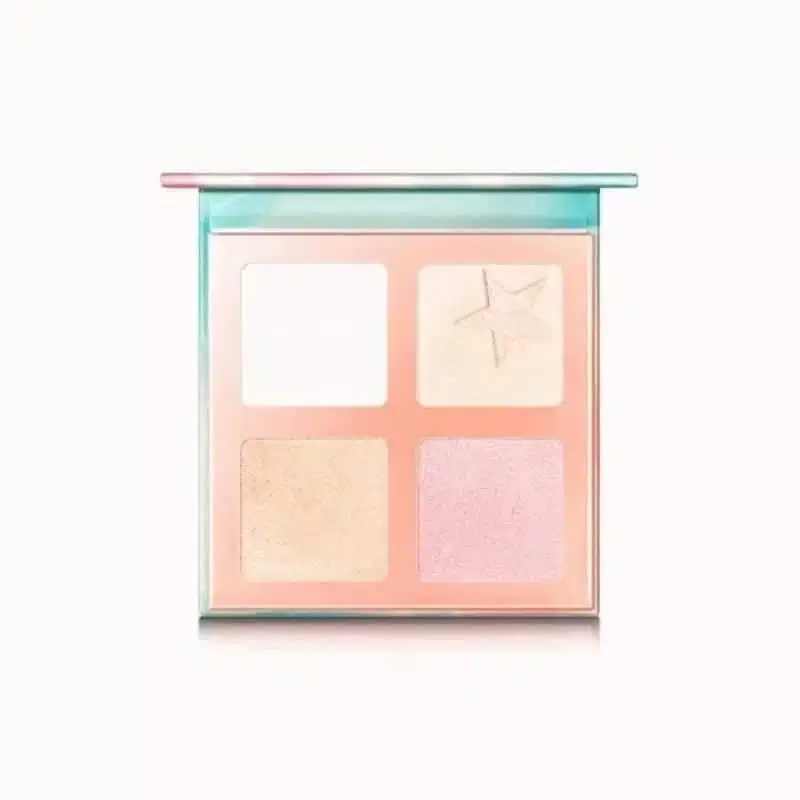 Focallure Super Star Highlighter Palette open, revealing three radiant champagne, rose, and bronze shades. - thumbnail