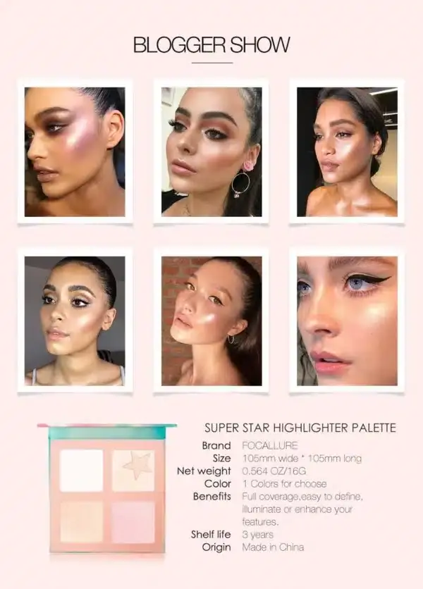 Luminous swatches of Focallure Super Star Highlighter in champagne, rose, and bronze on skin. - thumbnail