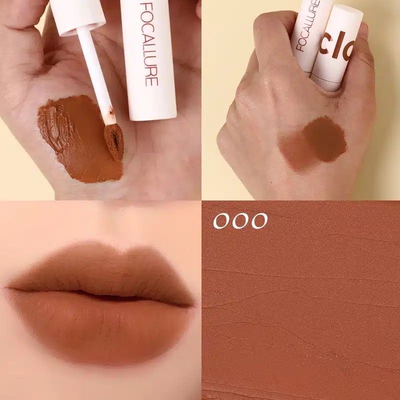 Focallure True Matte Lip Clay tube standing upright, revealing its stylish nude terracotta shade. - thumbnail