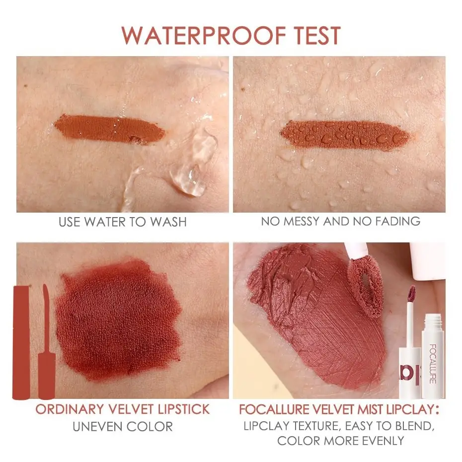 Focallure True Matte Lip Clay 303 tube with open applicator and creamy swatch showing matte finish. - thumbnail