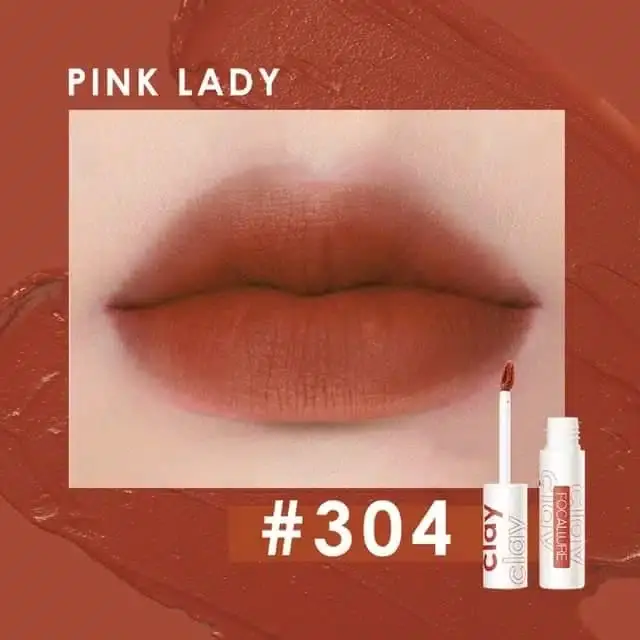 Focallure True Matte Lip Clay in shade 304, a vibrant terracotta-brown, standing upright. - thumbnail