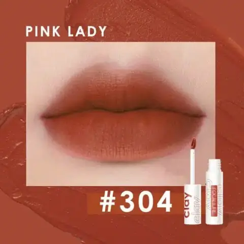 Focallure True Matte Lip Clay in shade 304, a vibrant terracotta-brown, standing upright.
