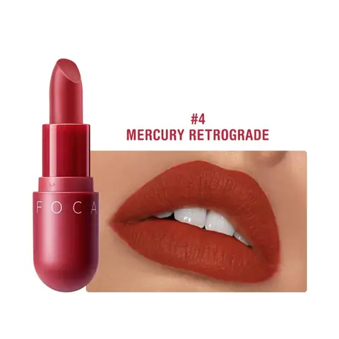 Focallure Velvet Matte Lipstick 04, a deep berry red, with its clear cap removed.
