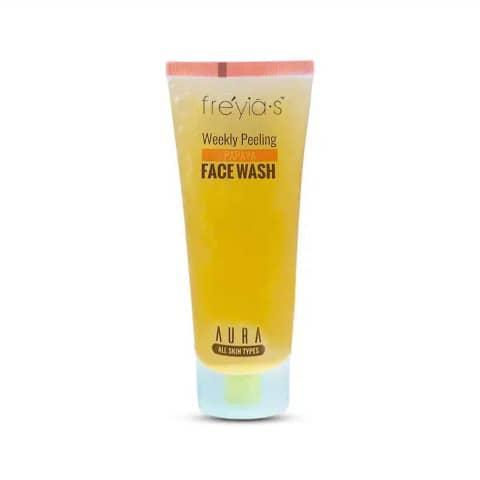 Freyias Weekly Peeling Face Wash Papaya 100g, a white tube with vibrant papaya illustrations.
