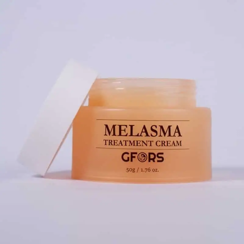 Close-up of the GFORS Melasma Treatment Cream product box, showing detailed information and ingredients. - thumbnail