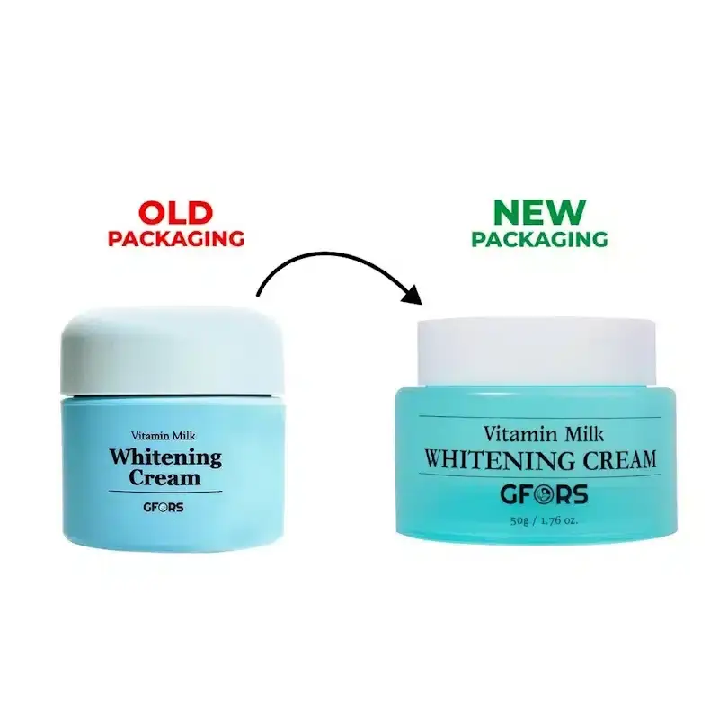 Open GFORS Vitamin Milk Whitening Cream jar, revealing the smooth white cream texture inside. - thumbnail