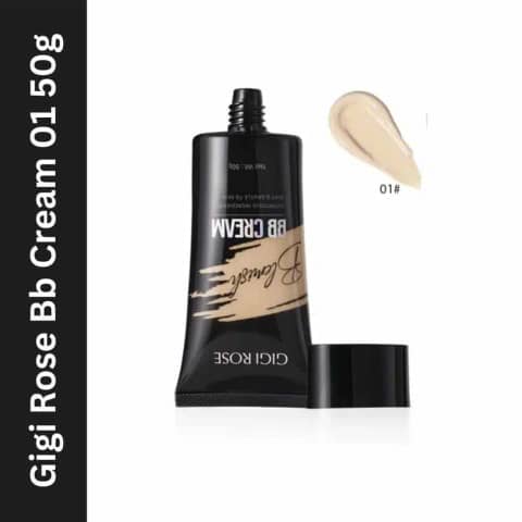 GiGi Rose Blemish BB Cream 01, 50g light pink tube with silver cap, standing upright.