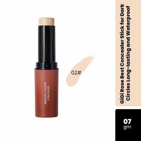 GiGi Rose Stick Concealer full coverage in shade 02, standing upright in its elegant black and rose gold packaging.