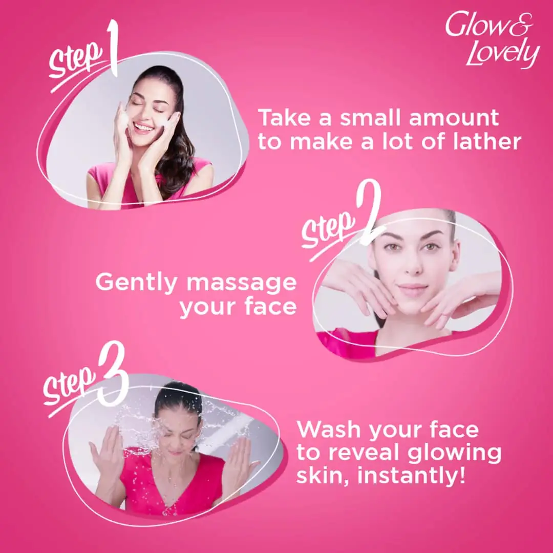 Close-up of the Glow & Lovely Bright Glow Facewash 100gm tube's top dispenser pump and gold cap. - thumbnail