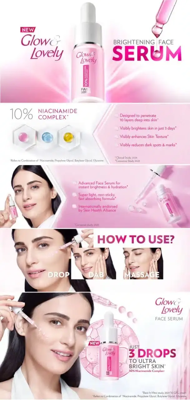 Glow & Lovely Brightening Face Serum 14ml bottle at an angle, highlighting its golden screw cap. - thumbnail