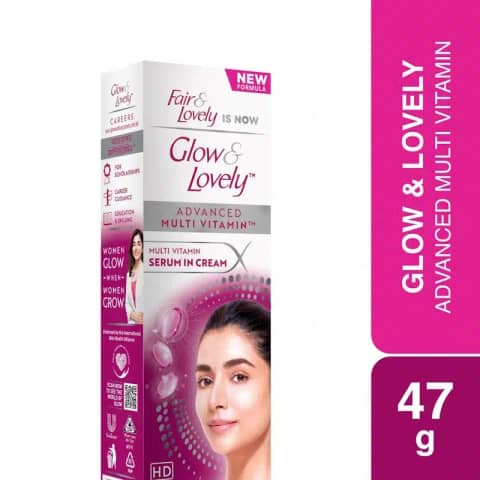 Glow & Lovely Multi Vitamin Serum Cream 47g tube, white with orange cap, standing upright.