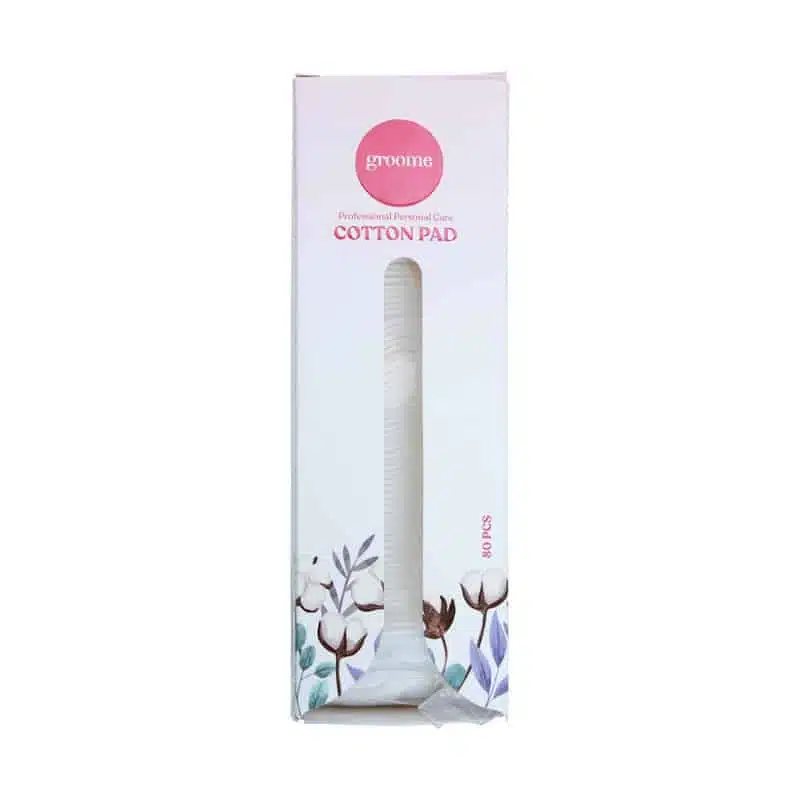 Groome brand 80-piece round cotton pads clearly visible in transparent soft packaging. - thumbnail