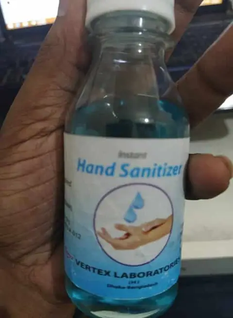 RuSu Instant Hand Sanitizer in a clear pump bottle with a white dispenser cap, front view.