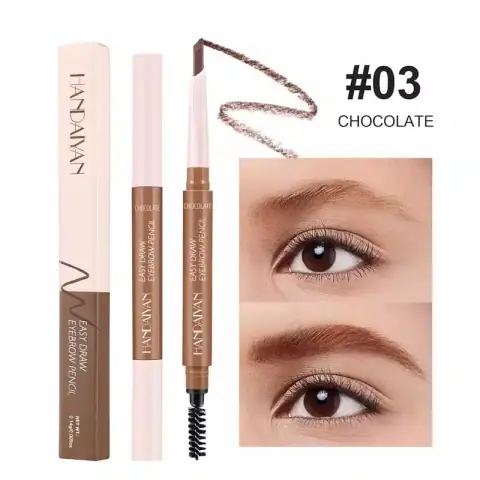 Two Handaiyan Eyebrow Pencils in rich Chocolate 03, laid flat revealing dark brown tips.