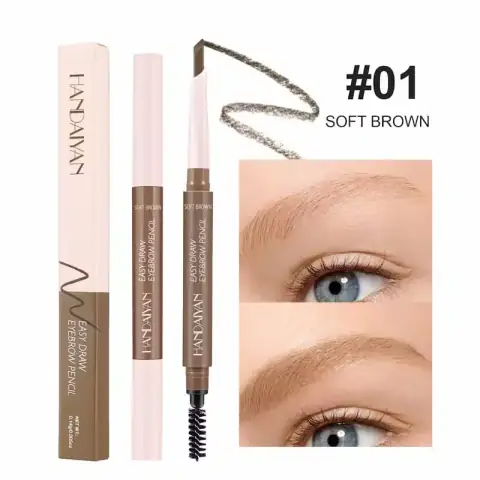 Handaiyan Eyebrow Pencil in Soft Brown 01, angled on a white background, showcasing its sleek design.