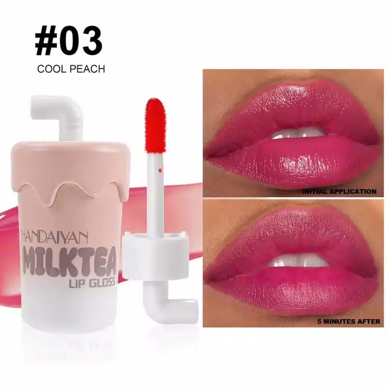Handaiyan Mini Milk Tea 03 lip gloss, clear tube with subtle peachy-nude shade. - thumbnail