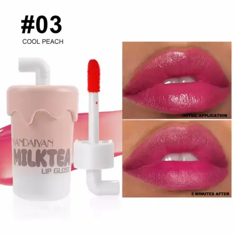 Handaiyan Mini Milk Tea 03 lip gloss, clear tube with subtle peachy-nude shade.