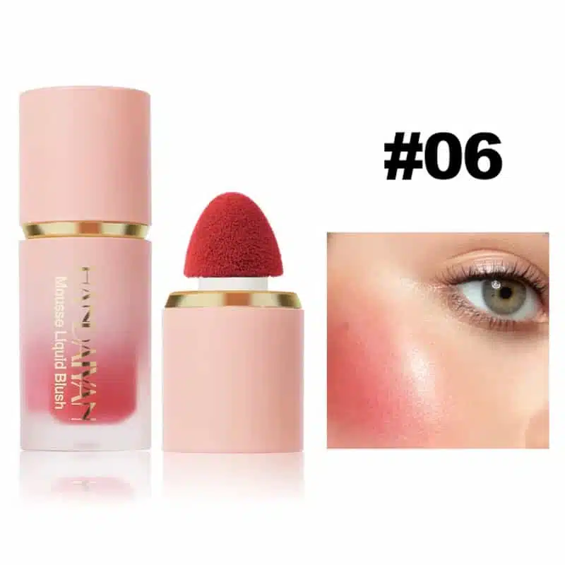 Handaiyan Liquid Blush 06 tube shown upright, highlighting its peachy-pink shade and applicator. - thumbnail