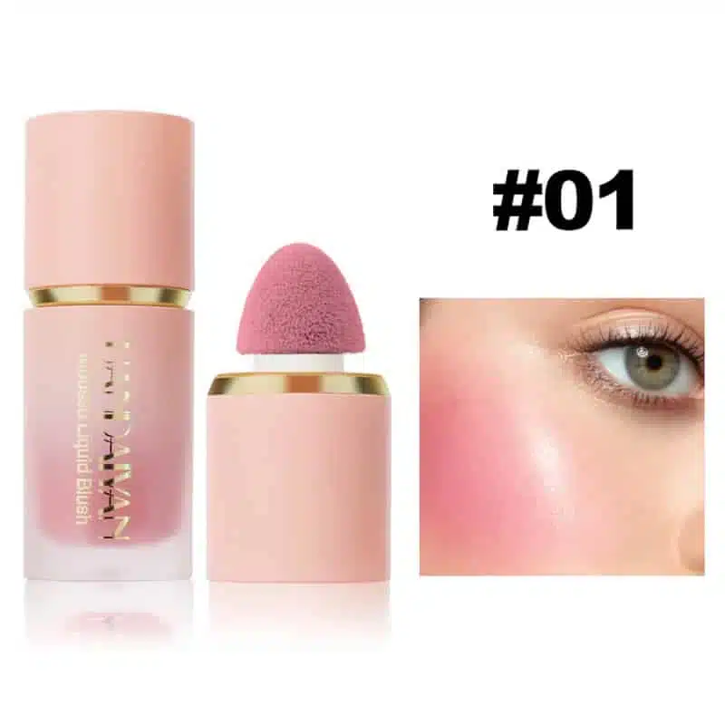 Handaiyan Liquid Blush "Love Cake 01" in its clear bottle with white cap and applicator. - thumbnail