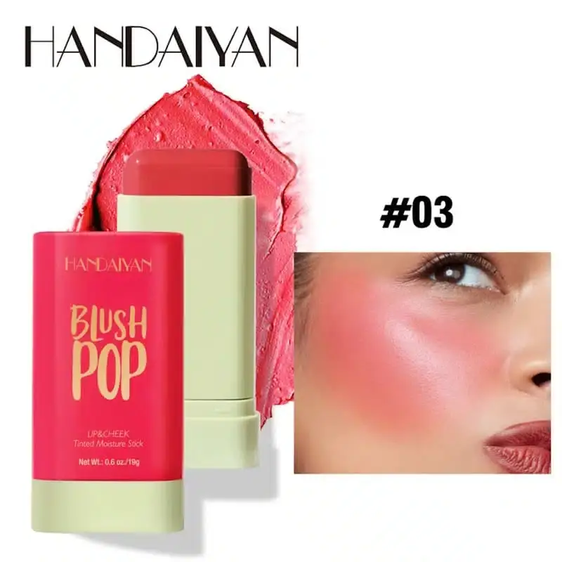 Handaiyan Stick Blush Lip&Cheek POP 03, a closed black tube displaying the coral pink shade. - thumbnail