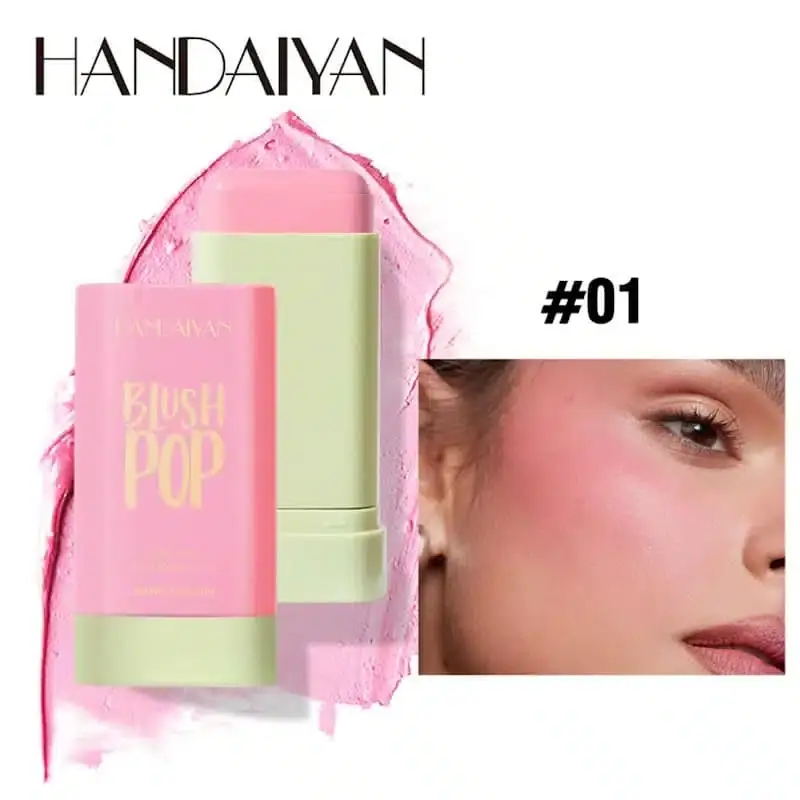 Handaiyan Stick Blush Lip&Cheek POP, a vibrant peachy-pink shade in sleek black packaging. - thumbnail
