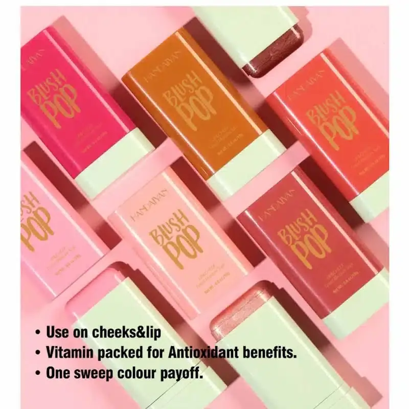 Two Handaiyan Stick Blushes, one open revealing the creamy peachy-pink product, one closed. - thumbnail