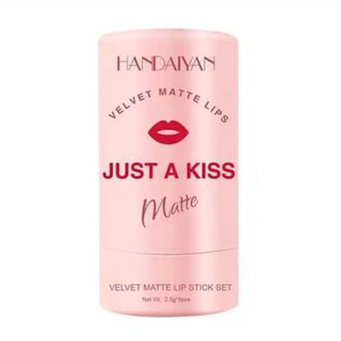 Handaiyan Velvet Matte Lipstick 8 Pcs 'Just a Kiss' Set in open white box.