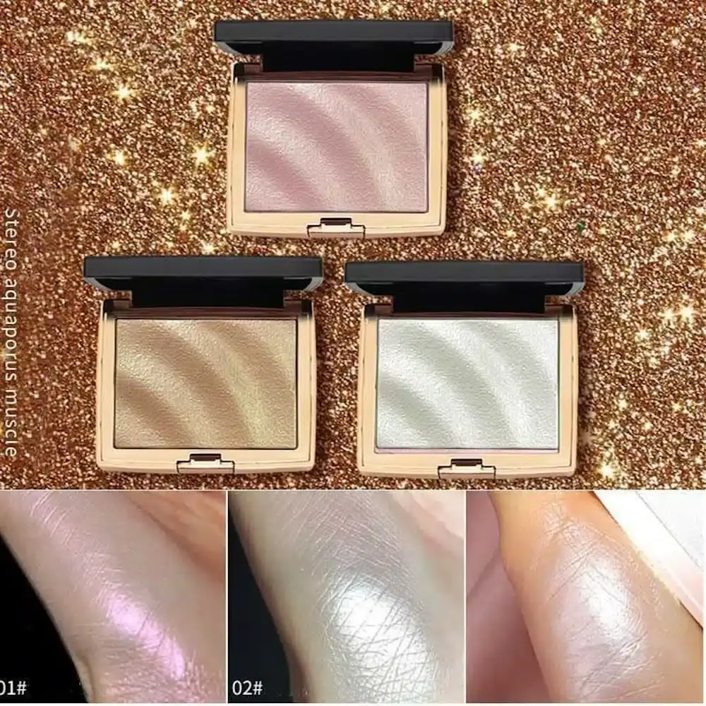 Hojo Luminous Highlighter 01 open, revealing the luminous champagne-gold powder and internal mirror. - thumbnail