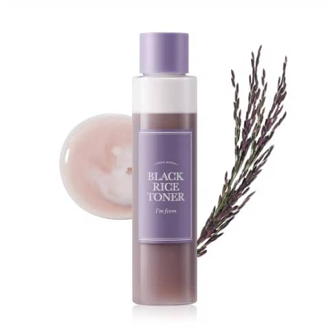 Im From Black Rice Toner 150ml clear glass bottle, black cap, white label, front view.