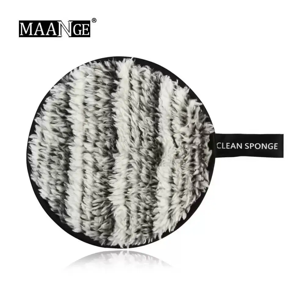 Angled view of a gray Maange makeup remover sponge, highlighting its soft, absorbent material. - thumbnail