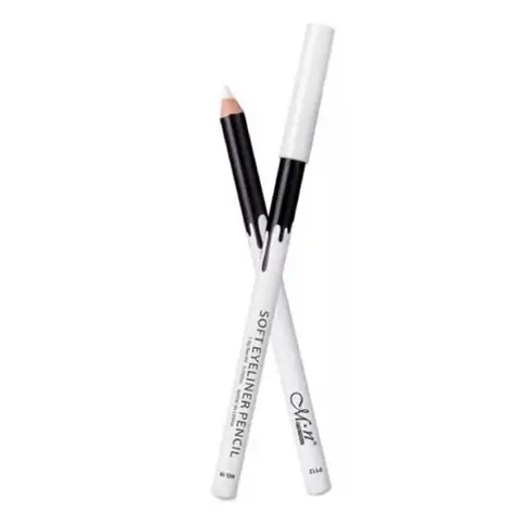 Menow Soft Eyeliner Pencil White Kajal in sealed clear packaging, showcasing the white pencil with gold details.
