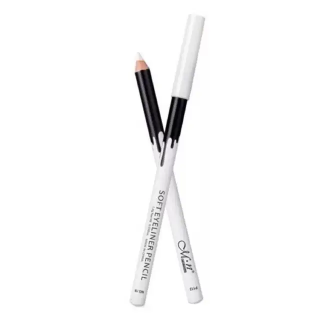 Menow Soft Eyeliner Pencil White Kajal in sealed clear packaging, showcasing the white pencil with gold details.