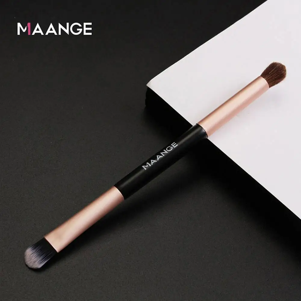 Maange double-head eye shadow brush with black handle, showing two distinct brush ends for versatile application. - thumbnail