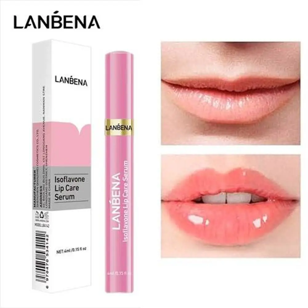 Lanbena Isoflavone Lip Care Serum tube standing upright with a clear gel swatch, highlighting texture. - thumbnail