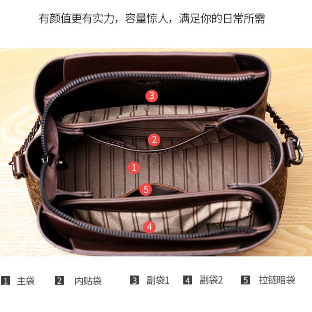 Woman carrying the stylish RuSu Luxury Portable Women Bag in light khaki, showcasing size. - thumbnail