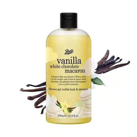 Boots Vanilla White 3in1 Shower Gel, Bubble Bath & Shampoo 500ml