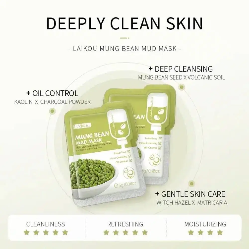 LAIKOU Mung Bean Mud Mask 5gm -5 pcs - thumbnail