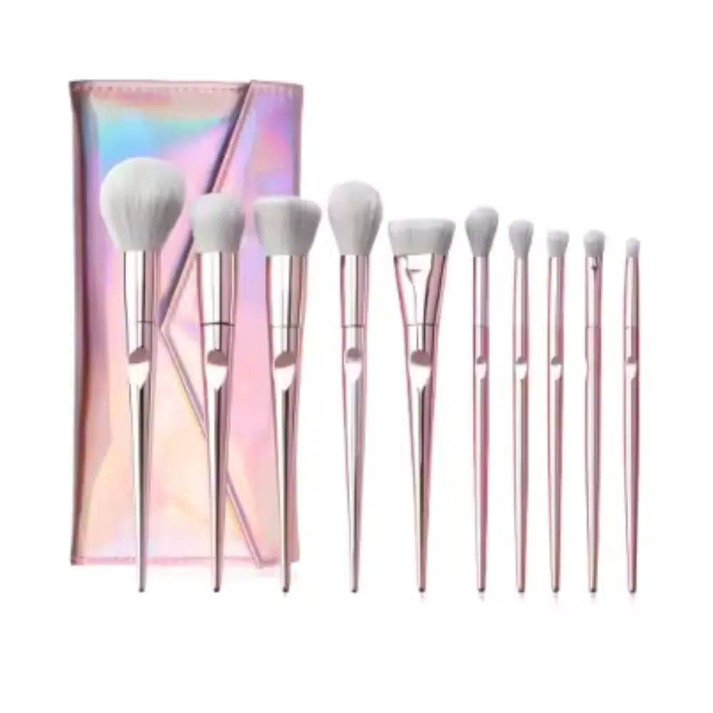 Maange 10pcs Makeup Brush Set with Bag (Crystal Pink & Soft Synthetic) - thumbnail