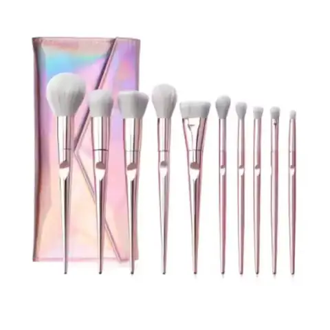 Maange 10pcs Makeup Brush Set with Bag (Crystal Pink & Soft Synthetic)
