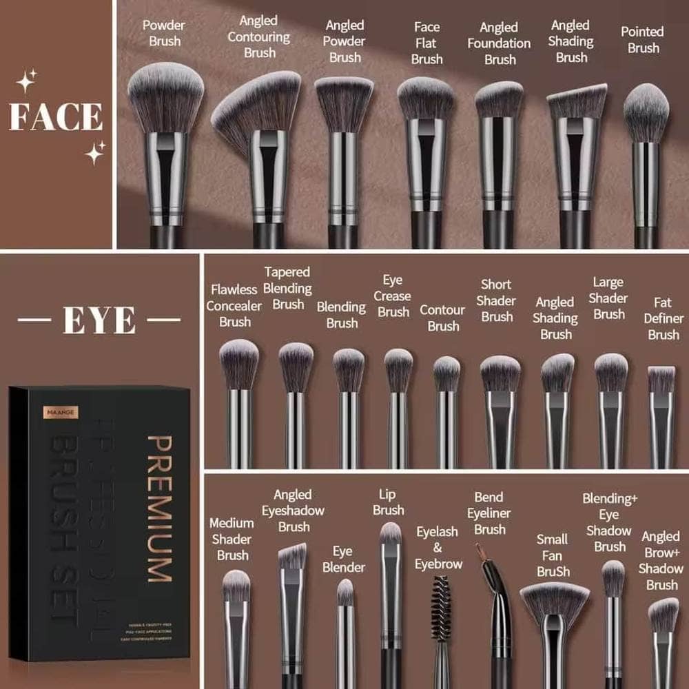 Maange 25Pcs Premium Brush Set – Black - thumbnail