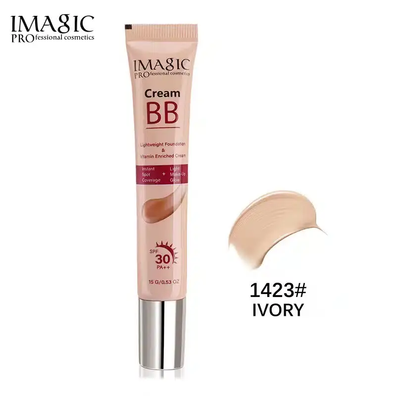 Imagic BB Cream SPF 30PA++ Ivory tube, front view, with metallic rose gold cap. - thumbnail
