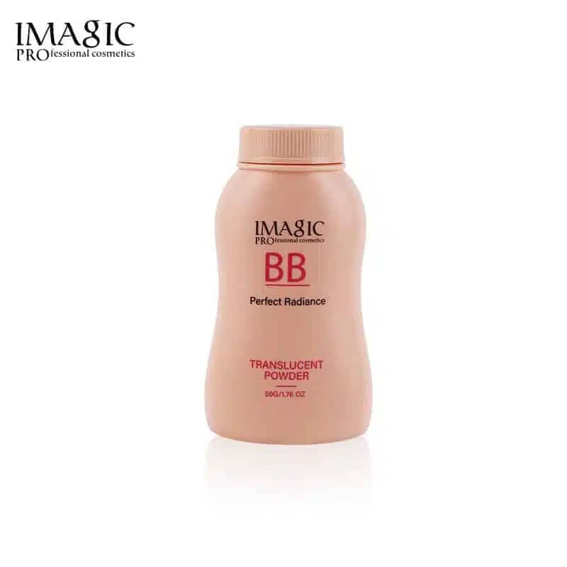 Imagic BB Powder Perfect Radiance Translucent 50g compact, black lid, and puff applicator. - thumbnail