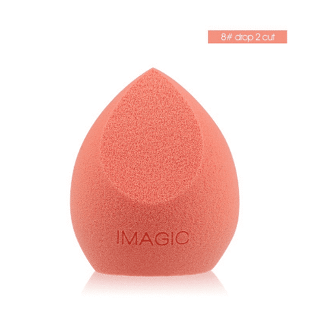 Imagic dry-wet makeup sponges, two soft pink beauty blenders with unique angled and rounded tips.