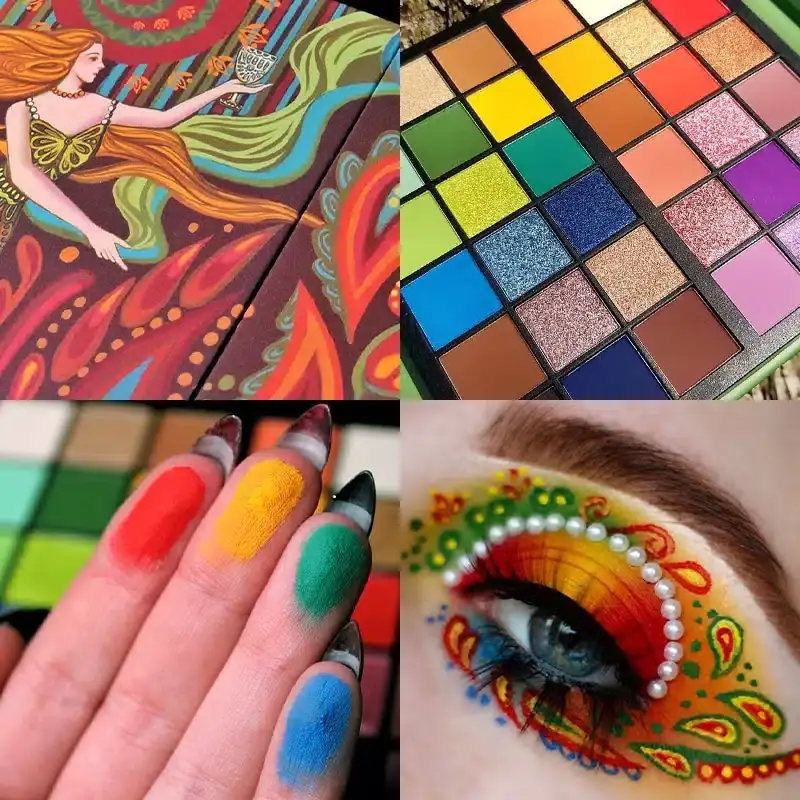 Close-up of Imagic Chalice eyeshadow shades swatched on skin, showcasing vibrant pigment and texture. - thumbnail