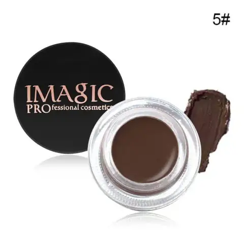 Imagic Eyebrow Pomade E05 in dark brown, a clear glass jar with a black lid.